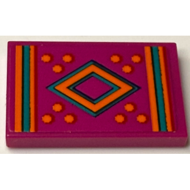 magenta tile 2 x 3 with rug with dark turquoise and orange diamond stars and stripes pattern sticker - set 43231