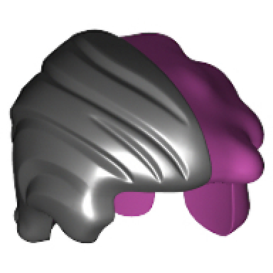 magenta minifigure hair messy left side with black swept back right side pattern two face