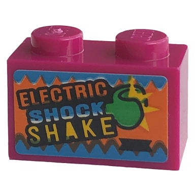 magenta brick 1 x 2 with electric shock shake and green minifigure hand pattern sticker - set 76422