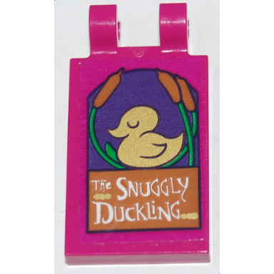 magenta tile modified 2 x 3 with 2 open o clips with the snuggly duckling gold duck and reed on dark purple background pattern sticker - set 43187