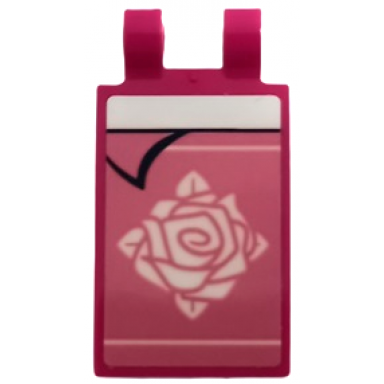 magenta tile modified 2 x 3 with 2 open o clips with blanket with folded corner white rose and bedsheet pattern sticker - set 43177