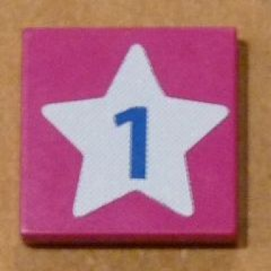 magenta tile 2 x 2 with light blue star and blue number 1 pattern sticker - set 5944