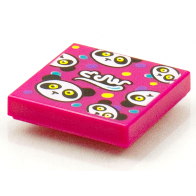 magenta tile 2 x 2 with beatbit album cover - pandas and polka dots pattern