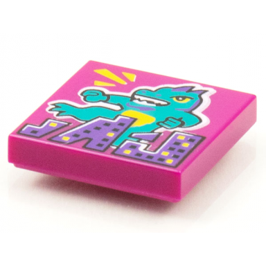 magenta tile 2 x 2 with beatbit album cover - dragon monster rampaging city pattern
