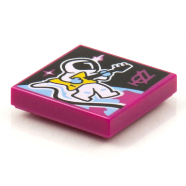 magenta tile 2 x 2 with beatbit album cover - astronaut playing guitar pattern