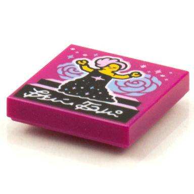 magenta tile 2 x 2 with beatbit album cover - singer with pink hair in black dress pattern