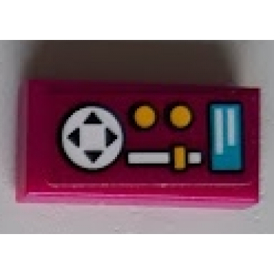magenta tile 1 x 2 with medium azure display yellow buttons and slider and white directional pad game controller pattern sticker - set 41352