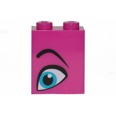 magenta brick 1 x 2 x 2 with inside stud holder with medium azure eye and black eyebrow pattern model left side queen watevra wanabi