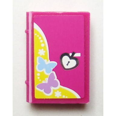 magenta minifigure utensil book 2 x 3 with butterflies and heart lock pattern sticker - set 3315