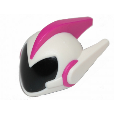 magenta mini doll headgear helmet alien with two side spikes and top ridge white with black visor pattern
