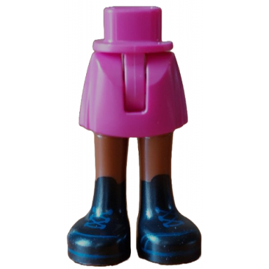 magenta mini doll hips and skirt with molded reddish brown legs and printed black boots with blue laces and seams pattern - thin hinge