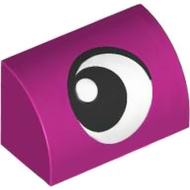 magenta slope curved 1 x 2 with black and white eye looking right pattern