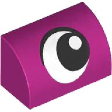 magenta slope curved 1 x 2 with black and white eye looking left pattern