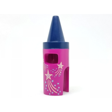 magenta minifigure headgear head cover costume crayon with molded dark blue tip and gold and metallic light blue stars pattern bam