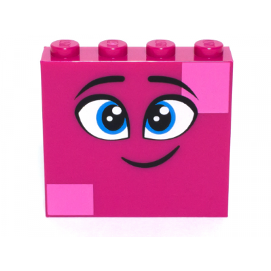 magenta brick 1 x 4 x 3 with twinkling dark azure eyes eyebrows smile and dark pink squares on two corners pattern queen watevra wanabi face