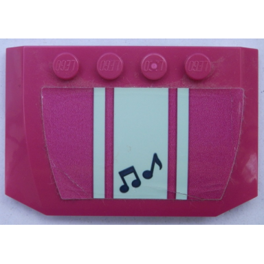 magenta wedge 4 x 6 x 2 3 triple curved with light aqua stripes on magenta background and black musical notes pattern sticker - set 41316
