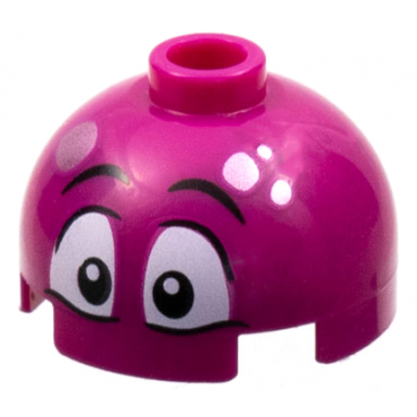 magenta brick round 2 x 2 dome top with metallic pink spots black eyebrows and large white eyes pattern