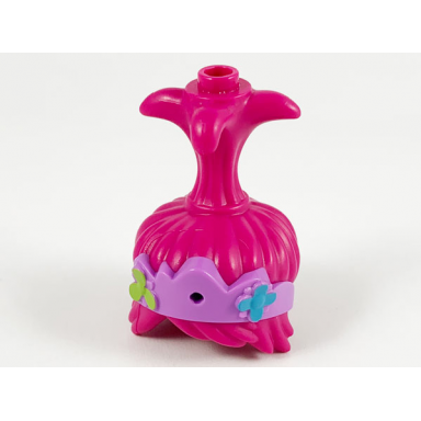 magenta minifigure hair trolls with high ponytail and medium lavender headband with lime and medium azure flowers pattern