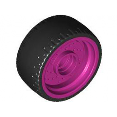 magenta wheel 24 x 12 with pin hole with molded black hard rubber tire pattern