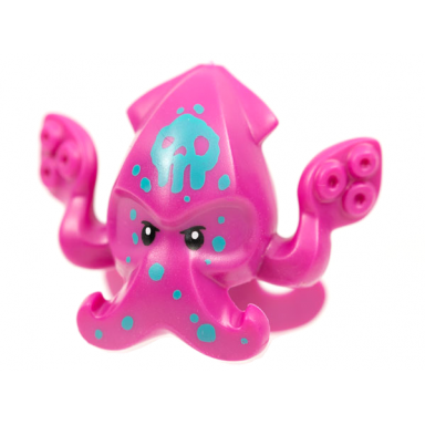 magenta minifigure head modified squid with 4 tentacles dark turquoise spots and skull tattoo pattern