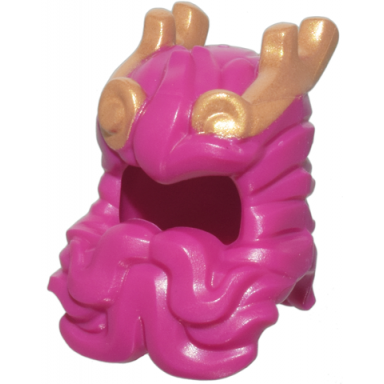 magenta minifigure hair swept back and wavy with parted beard with gold horns and bun pattern