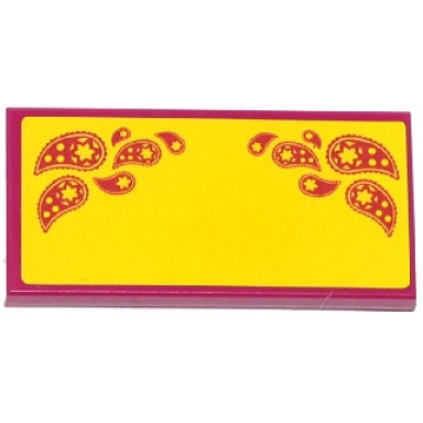 magenta tile 2 x 4 with magenta paisley shooting stars on yellow background pattern sticker - set 41034