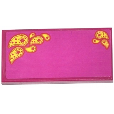 magenta tile 2 x 4 with yellow paisley shooting stars on magenta background pattern 1 sticker - set 41034