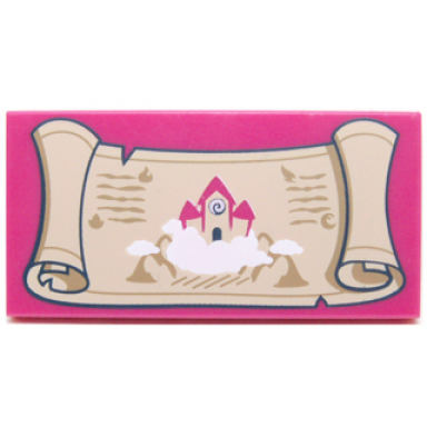 magenta tile 2 x 4 with tan scroll with house pattern