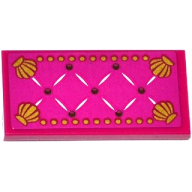 magenta tile 2 x 4 with magenta mattress with buttons and gold shells pattern sticker - set 41063