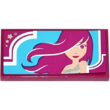 magenta tile 2 x 4 with woman with long hair pattern sticker - set 41093