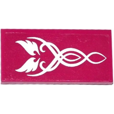 magenta tile 2 x 4 with 2 white wings and swirls pattern sticker - set 41078