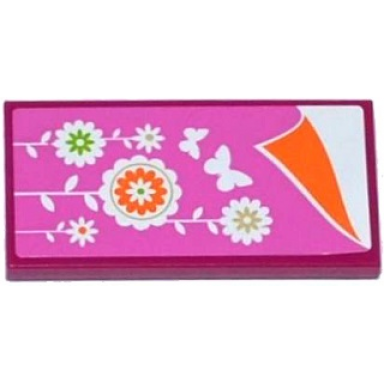 magenta tile 2 x 4 with pink blanket with flowers and butterflies and orange sheet pattern sticker - set 41108