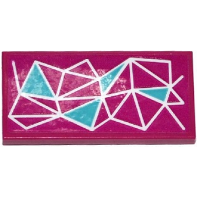 magenta tile 2 x 4 with white magenta and medium azure triangles geometric pattern sticker - set 41135