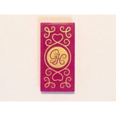 magenta tile 2 x 4 with gold gh hearts and swirls on transparent background pattern sticker - set 41101