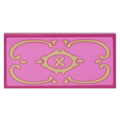 magenta tile 2 x 4 with gold scrollwork pattern sticker - set 41067