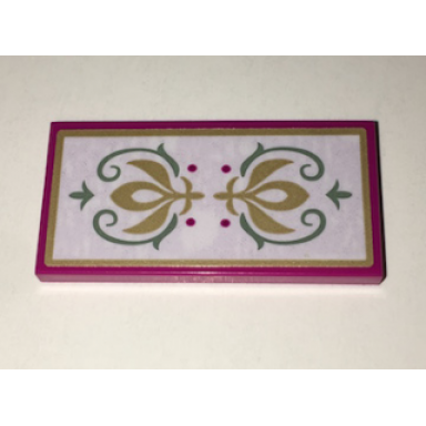 magenta tile 2 x 4 with gold crest and sand green scrollwork pattern sticker - set 41068