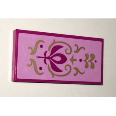 magenta tile 2 x 4 with magenta crest and gold scrollwork pattern sticker - set 41068