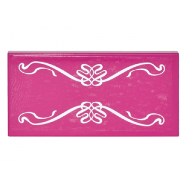 magenta tile 2 x 4 with white elves scrollwork on transparent background pattern sticker - set 41178
