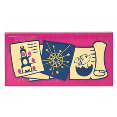 magenta tile 2 x 4 with tower with eggs picture star chart and scroll with hatching baby dragon on transparent background pattern sticker - set 41178