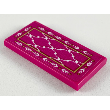 magenta tile 2 x 4 with bedspread with white and gold pattern sticker - set 41164