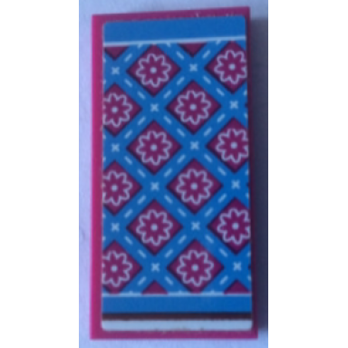 magenta tile 2 x 4 with bedspread with magenta flowers and medium blue stripes pattern sticker - set 41126