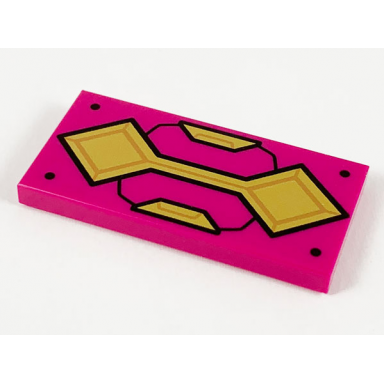 magenta tile 2 x 4 with gold armor plates and 4 black rivets pattern