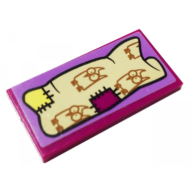 magenta tile 2 x 4 with owls and appliques pattern sticker - set 41157