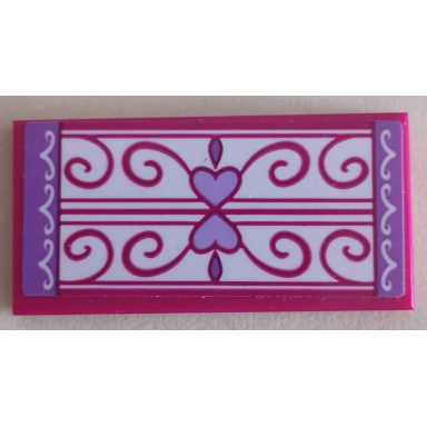 magenta tile 2 x 4 with floor mat with medium lavender edges and hearts swirls and lines on white background pattern sticker - set 41323
