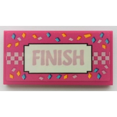 magenta tile 2 x 4 with metallic pink finish and checkered line medium azure and bright light orange confetti pattern sticker - set 41352