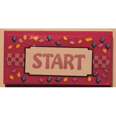 magenta tile 2 x 4 with metallic pink start and checkered line medium azure and bright light orange confetti pattern sticker - set 41352