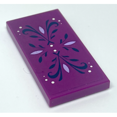 magenta tile 2 x 4 with arendelle dark blue and lavender leaves pattern sticker - sets 41148 43172