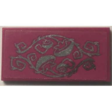 magenta tile 2 x 4 with silver elves vines and flowers on magenta background pattern sticker - set 41194