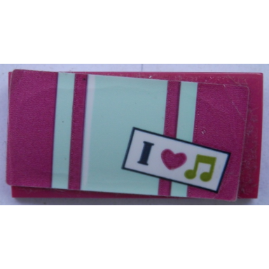 magenta slope curved 2 x 4 x 2 3 with bottom tubes with light aqua stripes i magenta heart and musical note pattern sticker - set 41316