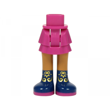 magenta mini doll hips and skirt layered medium nougat legs and dark blue boots with magenta soles and gold filigree pattern - thick hinge
